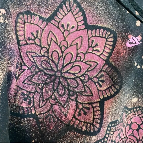 Nike Hoodie Sweatshirt Mens Size Medium Unisex Black Pullover Floral Mandala - Picture 5 of 11